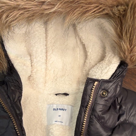 Old Navy Black Puffer Jacket with Faux Fur Trim Hoodie 4T - Picture 2 of 8